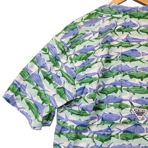 Columbia PFG Men's Short Sleeve Button Up Shirt Sz Large Vented All Over Print - Picture 9 of 9